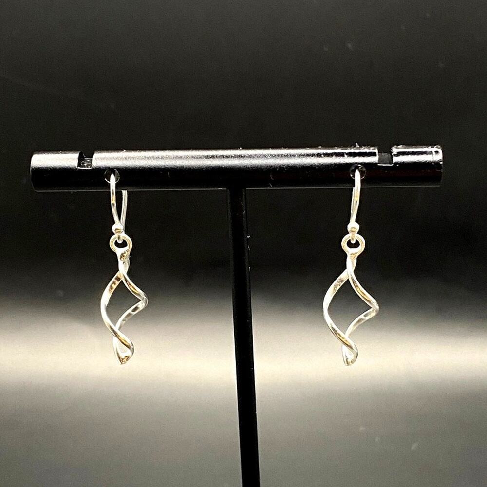 Signed IKR 925 TH Sterling Silver Twisted Spiral Wire Dangle Drop Earrings